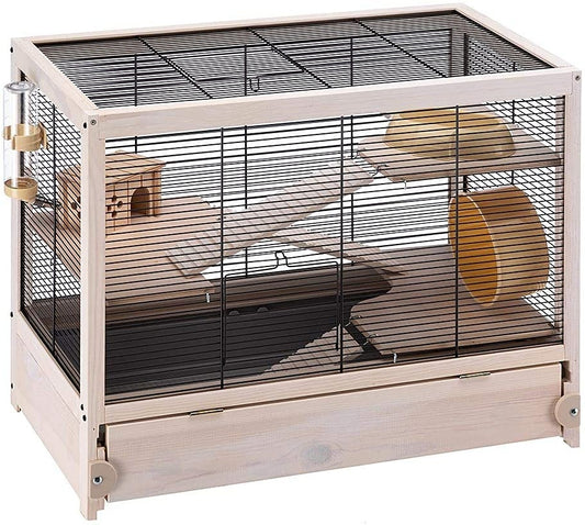 Hamster habitat cage hamster villa sturdy wooden structure black(US