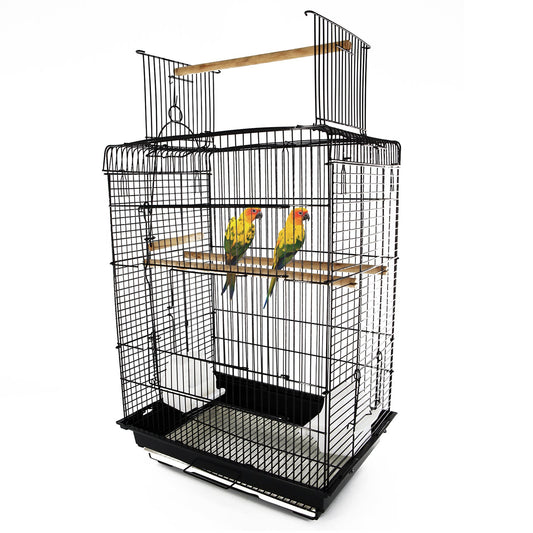PawHut 22" Parrot Bird Cage Open Play Top Feeding Bowl Perch Black